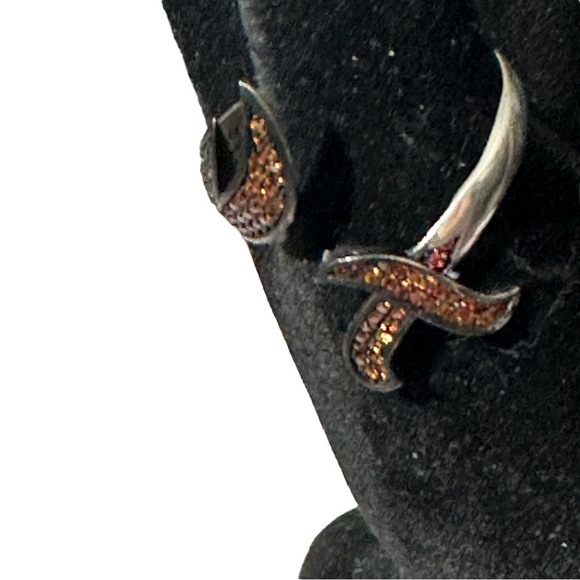 925 Silver Black & Orange Carnelian Flaming Sword Mens Bypass Ring Size 13 New - Picture 3 of 10